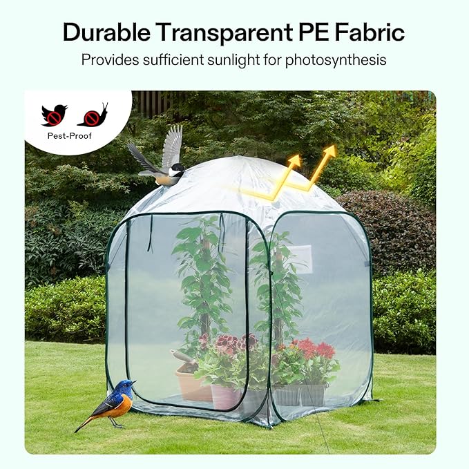 VIVOSUN 49x49x63-Inch Portable Walk-in Greenhouse, with PVC Cover & Detachable Base, Instant Pop-up and Folding, Mini Greenhouse with Roll-Up Door & Mesh Window for Indoor Outdoor, Wind Ropes Included - Image 3