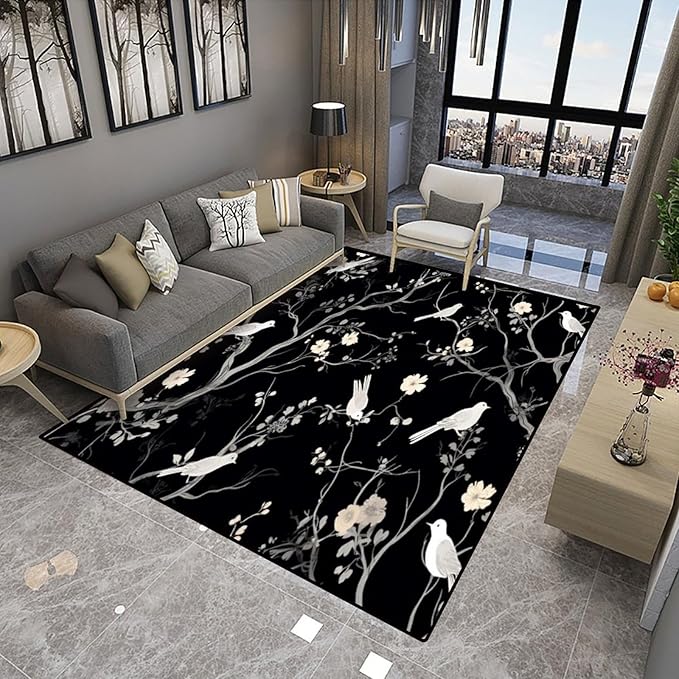 Carpet Blossom and Sparrow Pattern Printing Reversible Area Rugs Fade Resistant, Flame Resistant, Quick Dry, Stain Resistant, Waterproof Floor Carpet for Living Room Bedroom, 24 x 36 Inch - Image 4