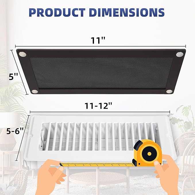 Magnetic Vent Mesh- 4 Pack, 5 x 11 inch Strong Magnetic Vent Covers for Home Floor, Ceiling and Wall Registers, Ventilate While Prevent Objects from Entering, Durable and Solid - Black - Image 2