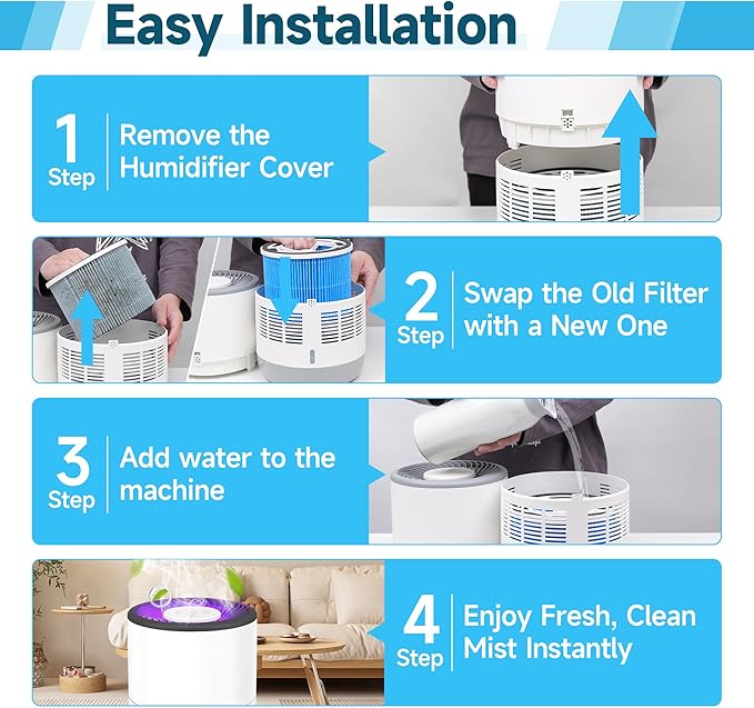2 Pack MistAire Eva Replacement Filter Compatible with Pure Enrichment MistAire Eva - Mist-Free Evaporative Humidifier (2.8L) (Model: PEHUMEVA) - Image 6