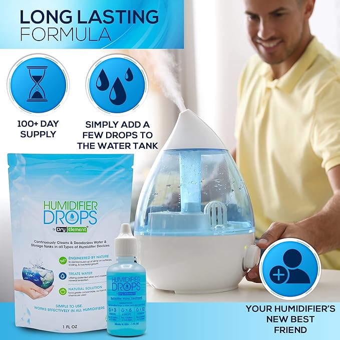 The Original Humidifier Drops - Premium Food Grade Concentrate, Slows Down Residue Accumulation on Surfaces, Minimizes Scaling - Freshens Water in All Humidifier Models, 100+ Day Supply, Made in USA - Image 7