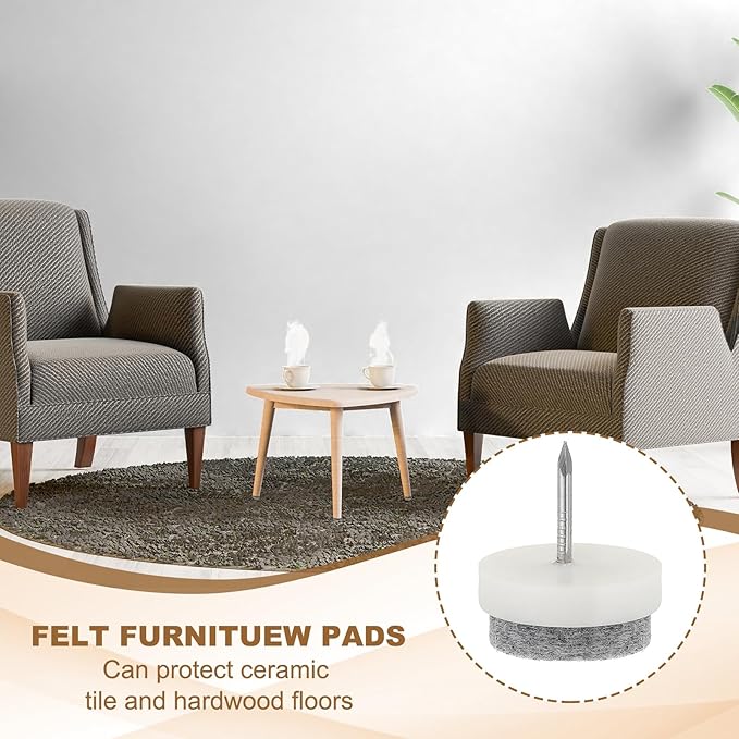 PATIKIL 22 mm Nail-on Felt Pads, 72 Pcs Round Felt Furniture Sliders Pads Heavy Duty Floor Protectors for Wooden Chair Sofa Cabinet Table Leg Feet Hardwood Floors, White - Image 4
