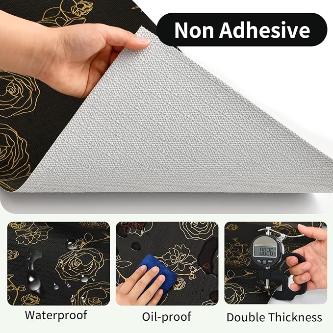 Shelf Liners for Kitchen Cabinets 12in x 30FT Non Adhesive Drawer Liner Black Floral Thickened Shelf Liner Paper Strong Non-Slip Easy to Clean for Tool Box Refrigerator with Knife and Tape Measure - Image 3
