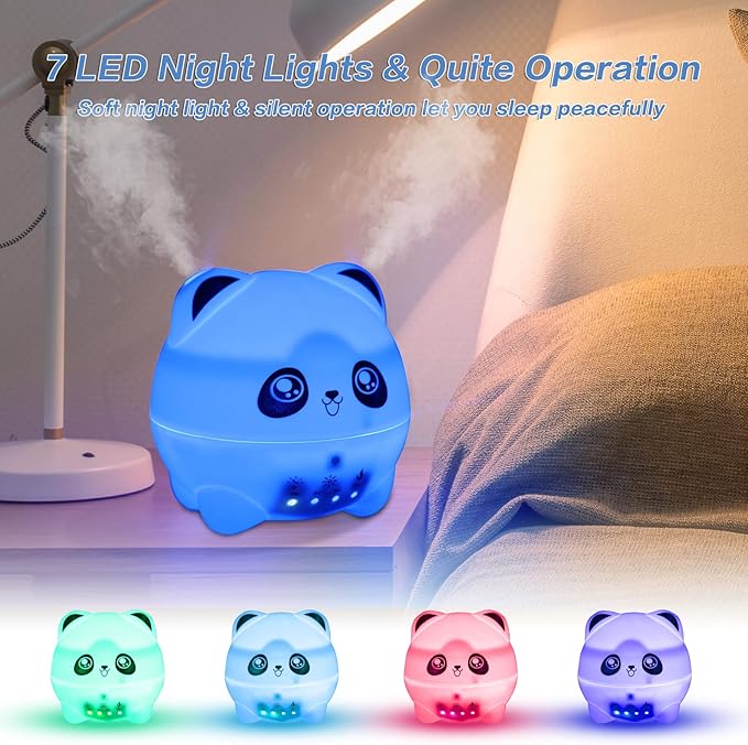 Mini Cool Mist Humidifier - Quiet Aroma Diffuser with 7 Color LED Lights, 2 Mist Levels, Timer & Auto Shut-Off for Bedroom and Office - Image 5