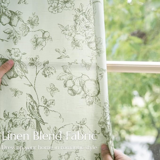 jinchan Linen Floral Curtains for Living Room 96 Inch Long Sage Green Printed Flower French Country Curtain Farmhouse Cottage Core Toile Curtains Back Tab Light Filtering Window Drapes Set 2 Panels - Image 6