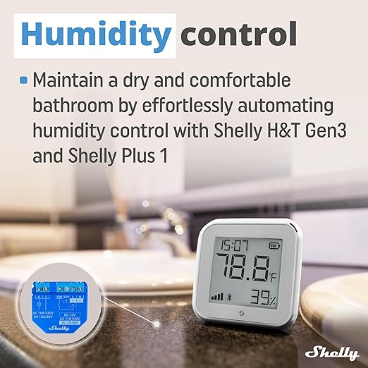 Shelly H&T Gen3 White | Wi-Fi & Bluetooth Smart Temperature & Humidity Sensor with Remote App Control | Smart Scenes | LCD Display - Image 3