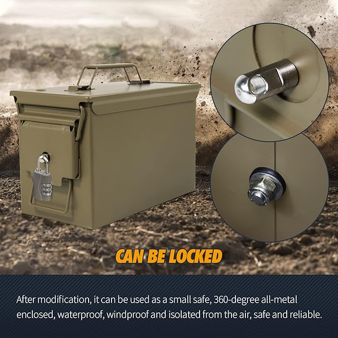 GUGULUZA Metal Ammo Can 30/50 Cal, Lockable Bullet Storage Case, Waterproof & Airtight Containers Box with Flip Top for Long-Term Storage Shotgun, Rifles, Pistols Ammunition - Image 7