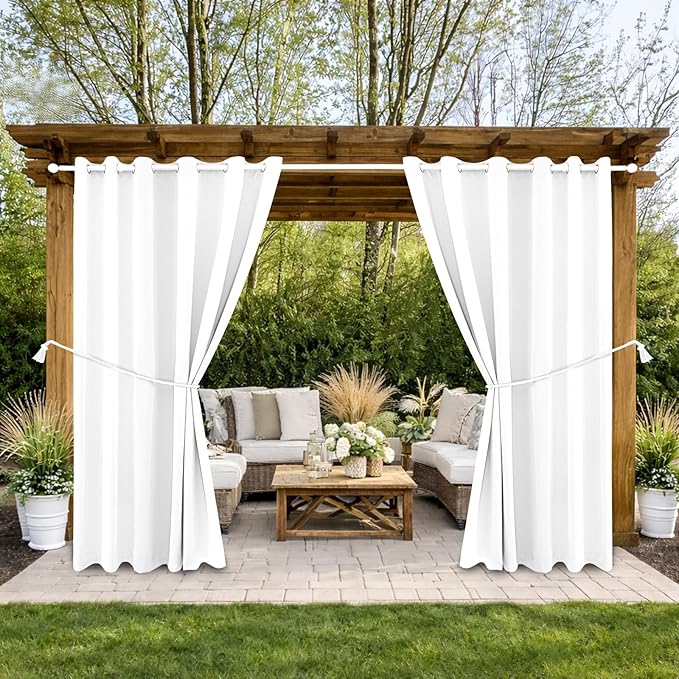 Outdoor Indoor Curtains W84 x L108 for Patio - Weather-resistant Window Panels Privacy Protect Grommet Top Thermal Insulated Home Curtain for Porch Pergola Lawn Garden Hot Tub Area (2 Panels) by DivaenCamino