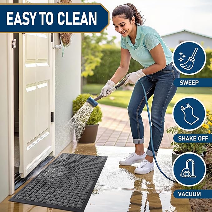 Smiry Front Door Mat Outside Entrance, Heavy Duty Natural Rubber Doormat, Non Slip, Trap Dirt and Moisture, Easy Clean, Low Profile Welcome Floor Mats for Indoor Outdoor Entry, 59x34 Inch, Grey - Image 5