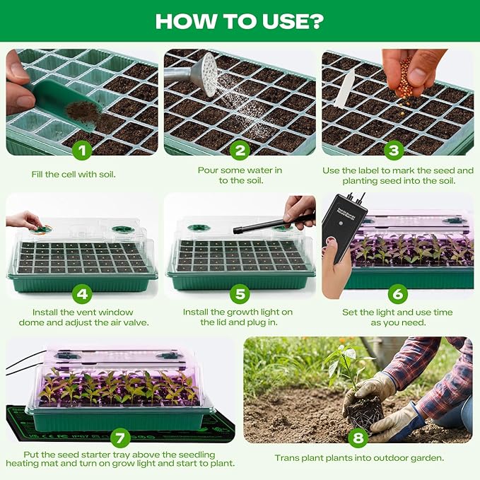 Seed Starter Tray with Grow Light & Heating Mat, 68℉-113℉ Adjustable, 40-Cell Seed Starter Kit with Humidity Dome, Reusable Seed Starter for Indoor Planting Seeds - Image 7
