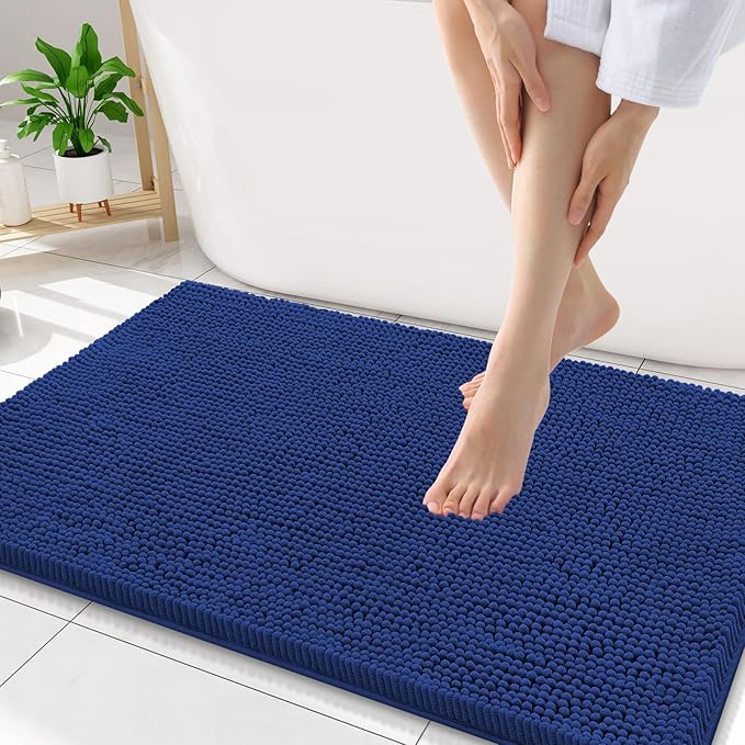 Smiry Luxury Chenille Bathroom Rugs 34x21, Extra Soft and Absorbent Shaggy Bath Mat, Machine Washable, Non-Slip Plush Carpet Runner for Tub, Shower, and Floor, Home Decor Accessories, Royal Blue by Smiry