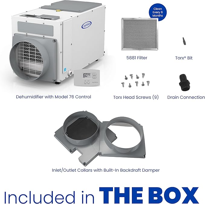 AprilAire E080 Pro 80-Pint Whole-House Dehumidifier + Model 76 Wall Mount Control, Ideal for Basements, Crawlspaces, or Whole Houses up to 4,400 sq. ft. - Image 4