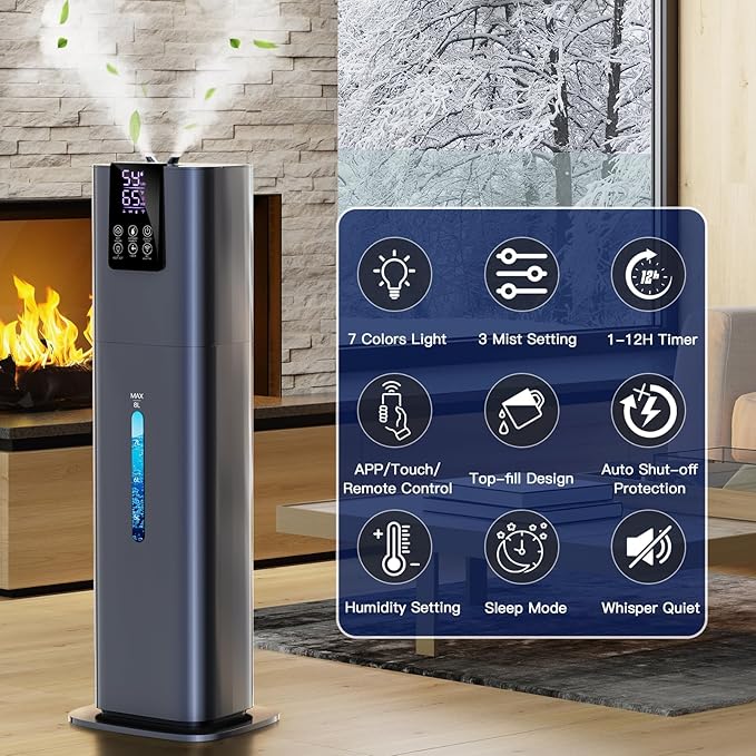 Smart Humidifiers Large Room Bedroom Home, 2.11Gal(8L) Quiet Top Fill Cool Mist Humidifier, Smart App & Remote Control, 3 Speed Humidifier with 360° Nozzle, Humidity Setting for Baby Office(Blue) - Image 2
