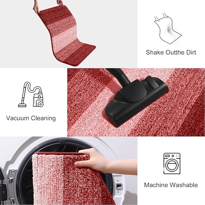 Smiry Dog Door Mat for Muddy Paws, Absorbs Moisture and Dirt, Low-Profile Entryway Mat with Non-Slip Backing, Entry Indoor Outdoor Doormat for Inside Floor (30x17 Inches, Burgundy, Striped) - Image 6