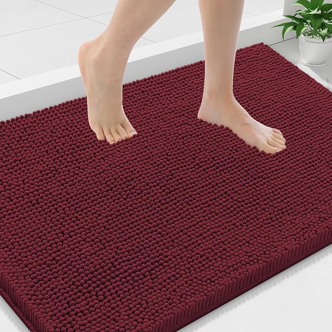 Smiry Luxury Chenille Bathroom Rugs 36x24, Extra Soft and Absorbent Shaggy Bath Mat, Machine Washable, Non-Slip Plush Carpet Runner for Tub, Shower, and Floor, Home Decor Accessories, Burgundy by Smiry