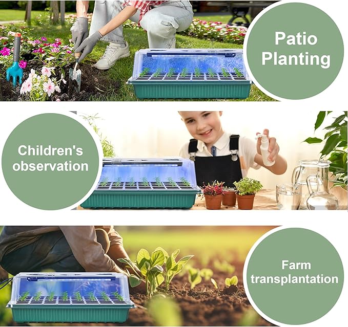 2 Packs Starter Tray with Grow Light, 80 Cells Seed Starter Kits with Humidity Dome and Base Plant Germination Seedling Starter Kit with Smart Timer for Indoor Greenhouse Wheatgrass Hydroponic - Image 7
