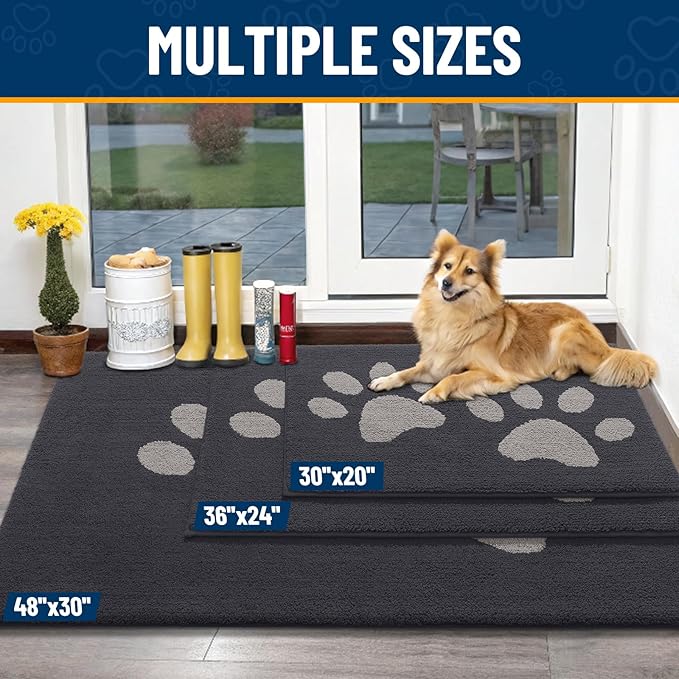 Smiry Dog Door Mat for Muddy Paws, Absorbs Moisture and Dirt, Low-Profile Entryway Mat with Non-Slip Backing, Entry Indoor Outdoor Doormat for Inside Floor (36x24 Inches, Dark Grey, Paw) - Image 3