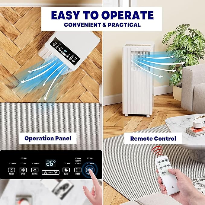 8000Btus Portable Air Conditioner with Cooling, Dehumidifier, Fan 3-IN-1 Indoor AC, 24H Timer, 2 Wind Speeds, Sleep Mode, Portable AC with Remote Control for Home Offices Garage - Image 6