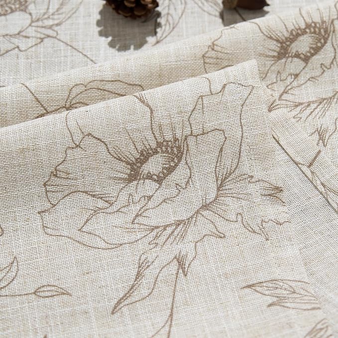 jinchan Floral Linen Curtains for Living Room 63 Inch Length Taupe Flower Curtain Rod Pocket Back Tab Farmhouse Curtains with Printed Floral Bedroom Window Curtain Set, 2 Panels Taupe - Image 5