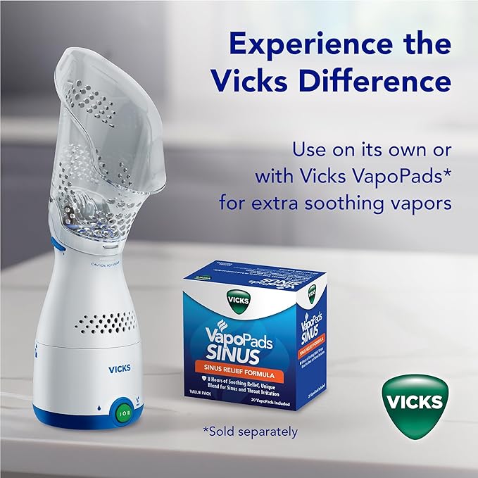 Vicks Sinus Inhaler, New & Improved Non-Medicated Steam Inhaler for Sinus Relief, Allergies, Congestion & Colds, Vocal Steamer, Soothes Nasal & Throat Passages, Works with VapoPads (1 Included) - Image 8