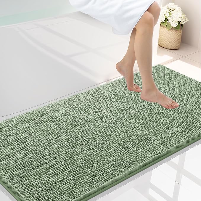 Smiry Luxury Chenille Bathroom Rugs 44x24, Extra Soft and Absorbent Shaggy Bath Mat, Machine Washable, Non-Slip Plush Carpet Runner for Tub, Shower, and Floor, Home Decor Accessories, Sage Green by Smiry