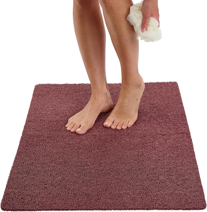 Enkosi Loofah Non-Slip Shower Mat - Shower Floors, Bathtub, Bathrooms, Wet Areas - Cushioned Bath Mat with Drain Holes - Quick Dry PVC, Secure Safety Pad Without Suction Cups (32x24 Brown) by ENKOSI