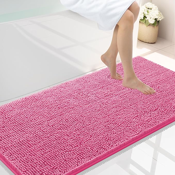 Smiry Luxury Chenille Bathroom Rugs 44x24, Extra Soft and Absorbent Shaggy Bath Mat, Machine Washable, Non-Slip Plush Carpet Runner for Tub, Shower, and Floor, Home Decor Accessories, Hot Pink by Smiry