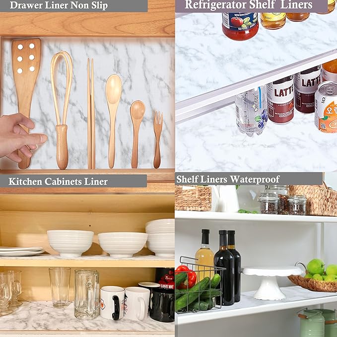 Drawer Liners for Kitchen Cabinets 14 Inch Wide X 20 Ft Shelf Liners Non Slip Cabinet Liners Non-Adhesive Waterproof Marble Pattern Printed Drawer Mat for Shelves Cupboard Fridge Pantry Bathroom - Image 2