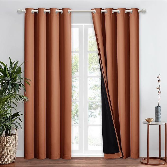 NICETOWN Burnt Orange 100% Blackout Window Curtain Panel, Cold and Full Light Blocking Drape with Black Liner for Nursery, 84 inches Drop Thermal Insulated Draperies (1 PC, 52 inches Wide Each Panel) by NICETOWN