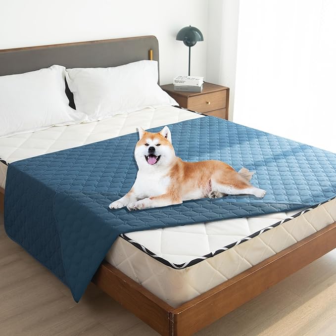 gogobunny 3X Stronger Waterproof Pet Blanket, Scratch Proof Furniture Protector for Dogs Cats, Reversible Cover 82x82 Inch, Dark Blue - Image 9