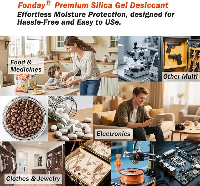 20g x 100 Packs Fonday Rechargeable Silica Gel Desiccant Packets Food Grade Fast Reactivate Desiccant Bags Moisture Indicating Orange to Green for Food Storage, Electronics, 3D Filament & Safes - Image 8