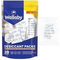 Wallaby 2 gram (20 Packets) Food Safe Pure White Silica Gel Desiccant Dehumidifier Packs - Rechargeable & Coated Moisture Absorbers - Protects Against Moisture Damage - (Packed in 10x Sets of 2) by WallabyGoods