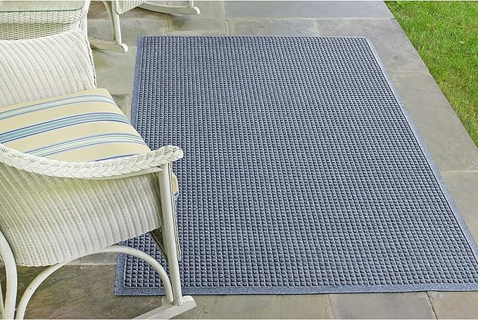 WaterHog Squares Front Door Mat Indoor Outdoor Entrance, Absorbent All-Weather Doormat with Non-Slip Rubber Backing, Dirt & Moisture Trapper, Low Profile, Easy Clean, Made in USA, 45.5"x70" Bluestone - Image 2