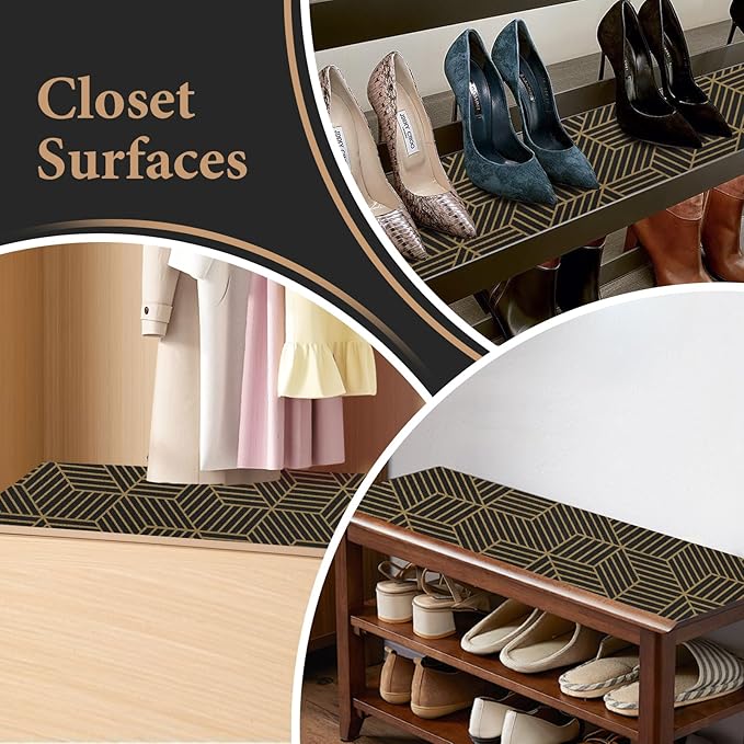 Shelf Liners for Kitchen Cabinets 12in x 20FT, Non Adhesive Cabinet Liner Strong Non-Slip Black Gold Geometric Drawer Liner, Easy to Clean for Shelf, Cabinet with Knife and Tape Measure - Image 7