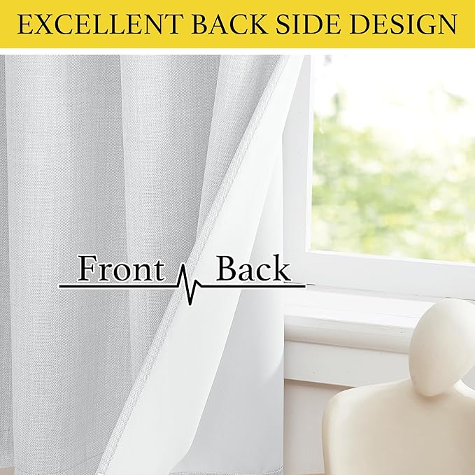 NICETOWN Faux Linen Curtain Valances for Kitchen Over Sink, Farmhouse Light Filtering Privacy Window Covering for Bathroom, Short Curtains for Cabinet, W52 x L24 inch, 2 Panels, Greyish White - Image 3