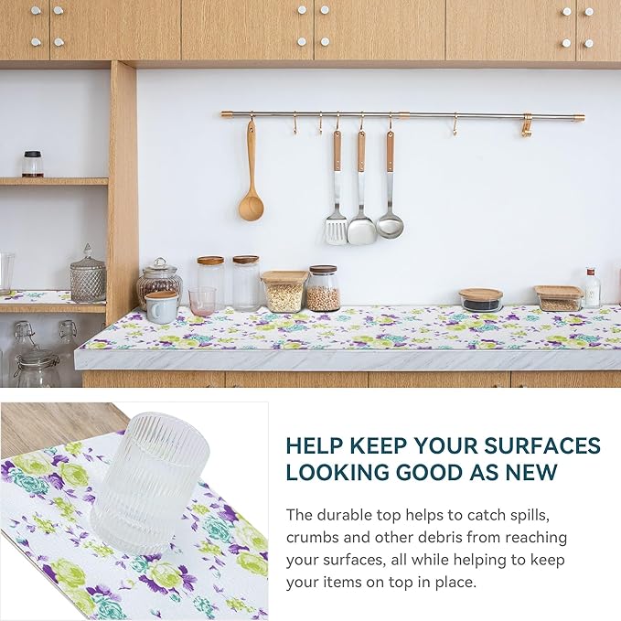 18" W x 96" L Floral Drawer and Shelf Liner for Cabinets, Non-Adhesive Strong Grip Non-Slip Flower Shelf Cabinet Kitchen Shelf Liners for Kitchen Cabinets - Image 3