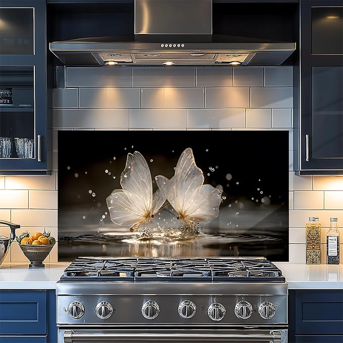 NYZE Kitchen Backsplash Stickers Waterproof Stove Backsplash Protector, 30 X 16 inch Removable Kitchen Wallpaper with Wall Art Decor for Stove Cooking Area(Transparent Butterflies) by GIVEYOUTHEBEST