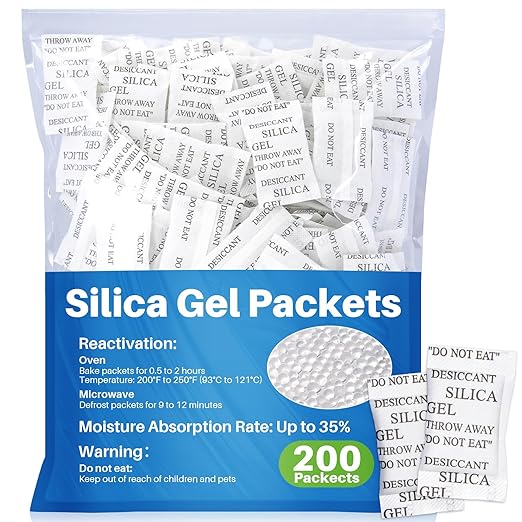 Sukh 200PCS 2Gram Desiccant Silica Gel Packets - Rechargeable Desiccant Packs,Silica Gel Desiccant Beads,Silica Packets for Storage,Moisture Absorbers for Electronics,Closet,Jewelry,Shoes,Clothes by Sukh