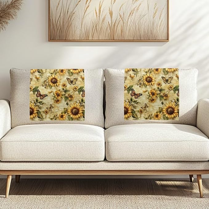Fashion Headrest Cover for Recliner Sunflower Butterfly Portable Washable Dust Cover for Couch Wear Resistant Protector for Couch Easy to Install - Image 2
