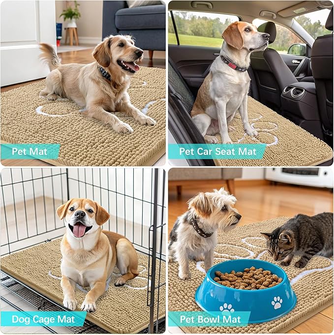 OLANLY Dog Door Mat for Muddy Paws 24x16, Paw Print Design, Absorbs Moisture and Dirt, Absorbent Non-Slip Washable Doormat, Quick Dry Chenille Mud Mat for Dogs, Entry Indoor Entryway Carpet, Beige - Image 7