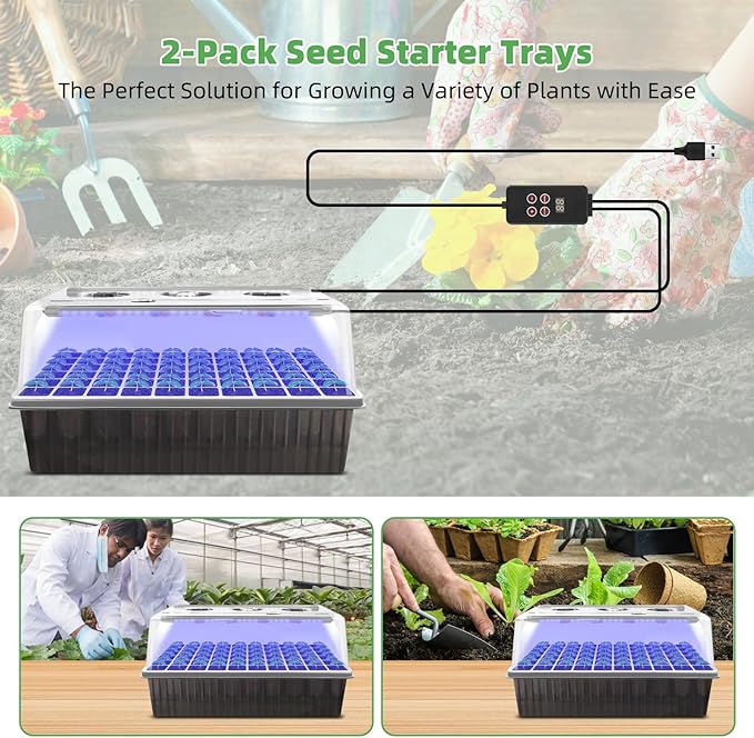 Indoor Seed Starting Kit with 60-Cell Self-Watering Tray, LED Grow Light, Timer, Humidity Dome, pH Meter for Plant Germination, Vegetables, Herbs, Flowers - Image 7