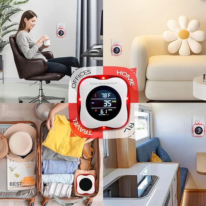 Plug-in Carbon Monoxide Detector with Real-time CO Display and Temperature and Humidity Monitor, Suitable for Home, RV, Apartment, Indoor air Safety Plug-in CO Compact Alarm - Image 6