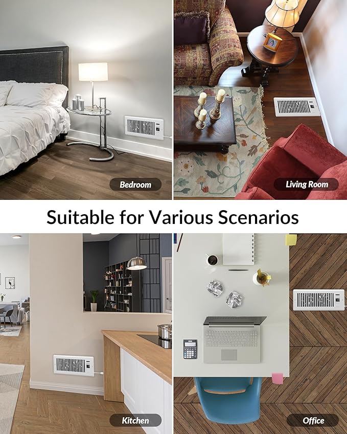 Super Quiet Register Booster Fan for 4" x 12" Register Holes, Smart Vent with Dual Intelligent Thermostat and WIFI App Control, Heating Cooling AC Vent Fan (White) - Image 8