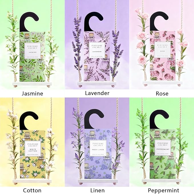 ROSE COTTAGE Large 12 Packs Hanging Closet Deodorizer Air Freshener Scented Sachets Long Lasting Smell Goods 6 Scents Option - Lavender, Linen, Cotton, Mint, Jasmine, Rose - Image 4