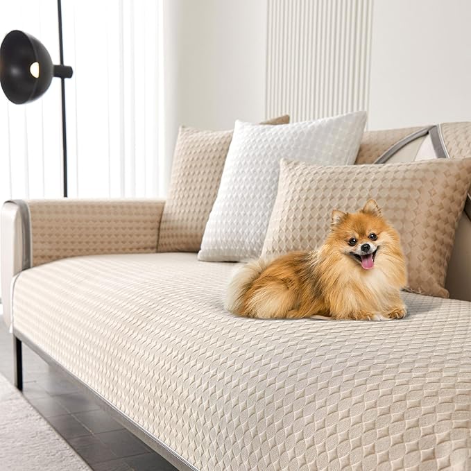 OTOB Cooling Dog Couch Cover Ice Silk Fiber, Washable & Non Slip Pet Mat Sofa Slipcovers, Soft Dog Bed Couch Covers Cooling Mat, Durable Pet Friendly Furniture Protector All Seasons (Khaki, 28"*70") by OTOB