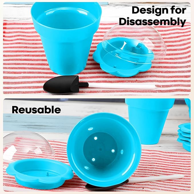 20 Pcs Nursery Pots with Humidity Dome, Cupcake Plant Nursery Pots with Bring A Plate and Shovel, Planting Cups for Seeds for Indoor Gardening and Plant Propagation(Blue) - Image 4
