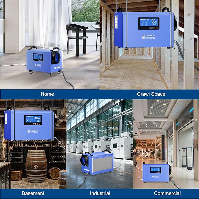 145 Pint Commercial Dehumidifier with Drain Hose for Crawl Spaces, Basements, Industry Water Damage Unit Restoration for up to 6000 Sq.Ft, Auto Defrost, Memory Starting, Blue(Gift Directional Wheels) - Image 9