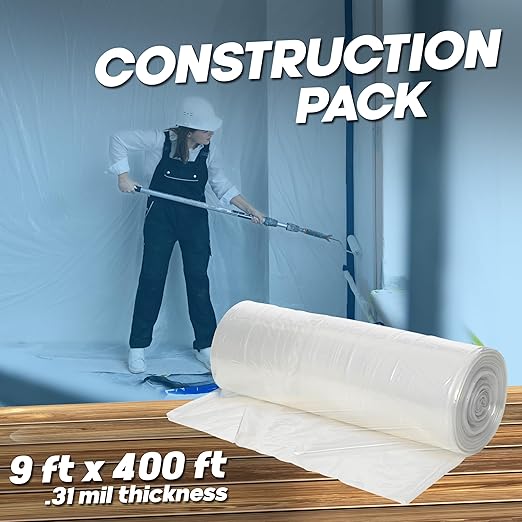 Painter's Plastic Film, 400' Length x 9' Width High, High Density Painters Plastic Sheeting Roll in Box with Dispense Hole for Easy Paint Plastic Covering - Image 2