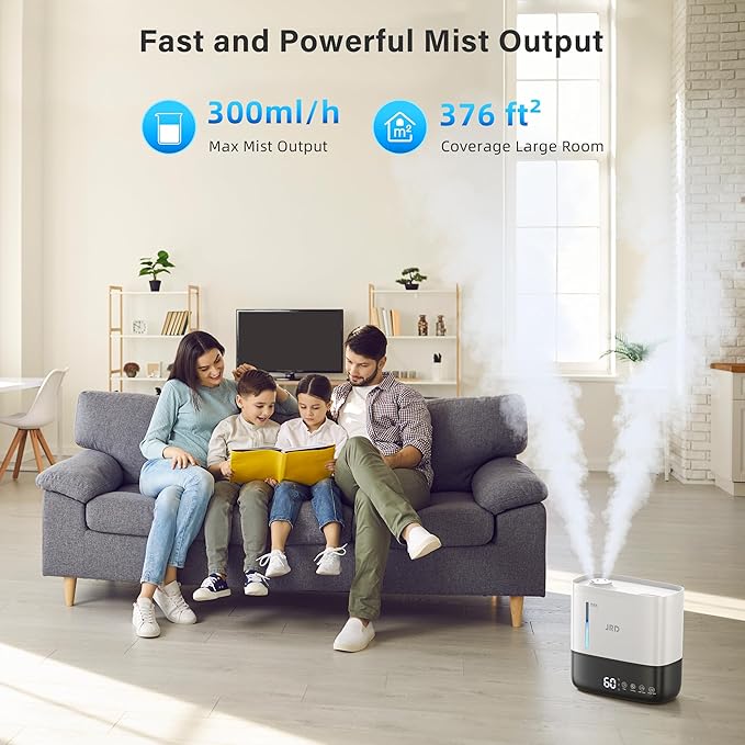 JRD Humidifiers for Bedroom, Ultrasonic Humidifier 4L for Large Room, Cool Mist Top-Fill, 40H Run, 12H Timer, 360° Nozzle, Aroma Diffuser, 7-Color Night Light for Home, Office, Baby(White) - Image 9