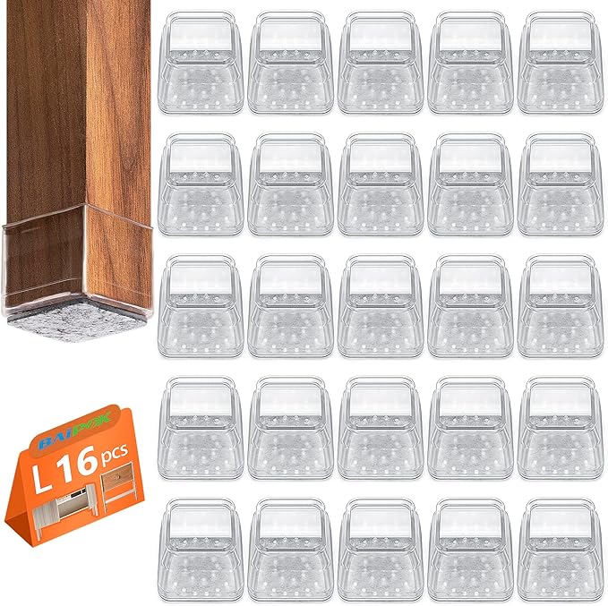 16pcs Square Chair Leg Floor Protectors, Furniture Pads for Hardwood Floors, Furniture Sliders for Chair Legs, Floor Protectors for Chairs, Silicone Chair Leg Caps Cover, Clear, Large by BAIPOK